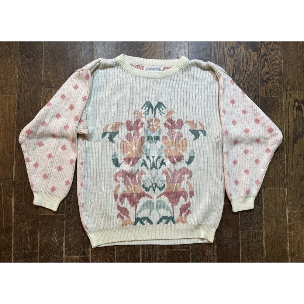 Jack Winter Floral Sweater Womens Large Multicolor Excellent Vintage Knit‎ Retro